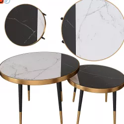 Industrial Style Brass Metal Marble Coffee Table 3D model