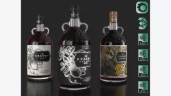 Kraken Rum Original Label Bottles Set 3D model