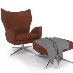 Leather swivel armchair and ottoman by West Elm 3D model