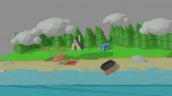 low poly  beach  Low-poly 3D model