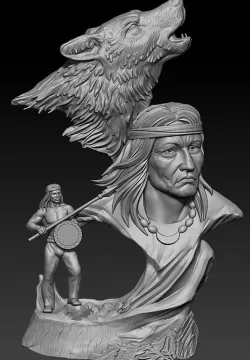 3d STL model for CNC Wolf and Indian 3D model