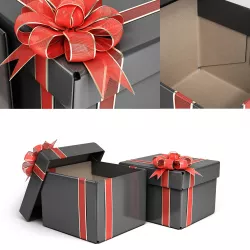 Black cardboard gift box with red bow 3D model