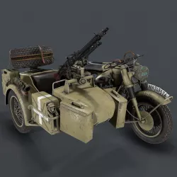 German motorcycle with sidecar WW2 3d model 3D model