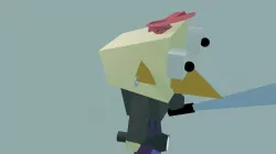 low poly anthropomorphic chicken with sword and torch in hand 3D model