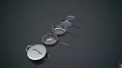 Low poly Pan Set for game or kitchen render Low-poly 3D model