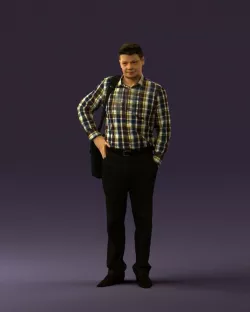 Man in checkered tshirt bag on side 0832 3D model