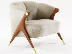 Modernist Karpen Lounge Chair in Cream Velvet 3D model