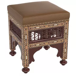Moroccan Carved and Inlaid Square Upholstered Stool 3D model