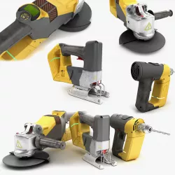 set of modern portable power tools Drill  grinder and jigsaw Low-poly 3D model