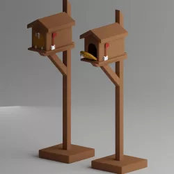 Wooden Mailbox Low-poly 3D model