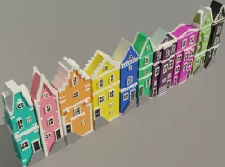 10 Amsterdam old houses cartoon facades Low-poly 3D model