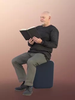 11249 Phil Old Man reading book sitting 3D model