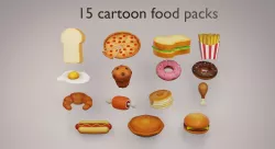 15 cartoon food assets Low-poly 3D model