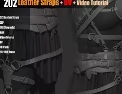 202 IMM Brush Leather Straps Vol 02 and UV and Video Tutorial Low-poly 3D model