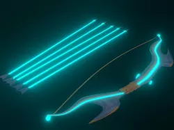 3d model of arrow and bow in blue and gold color Low-poly 3D model