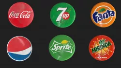 7 pack bottle caps including Cola Fanta Sprite  Low-poly 3D model