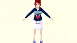 ASIAN GIRL RED CAT 3D MODEL RIGGED T POSE SHAPE KEYS Low-poly 3D model