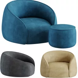 Baloo Armchair and Pouf Alivar 3D model