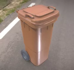 Brown plastic waste bin 60 liters 936x550x482 Low-poly 3D model