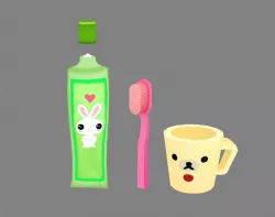 Cartoon toothpaste - toothbrush - water cup Low-poly 3D model