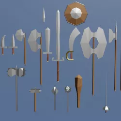 Cartoonish medieval melee weapons bundle Low-poly 3D model