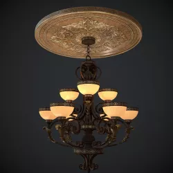 Chandelier nine lights with Ceiling medallion Low-poly 3D model