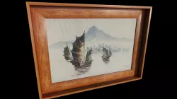 Chinese Junk Boats Oil Painting  3D model