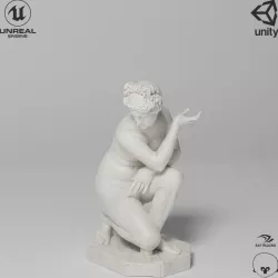 Crouching Venus Sculpture VR AR Mobile-ready Game-ready Low-poly 3D model