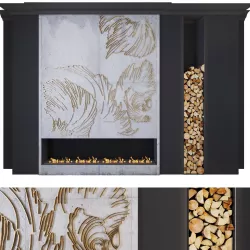 Decorative fireplace with metal panels Low-poly 3D model