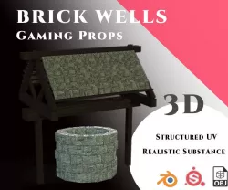 Gamin Prop - Brick Well Set Low-poly 3D model