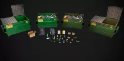 Garbage Dumpster With Trash Low-poly 3D model