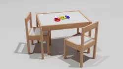 IKEA LATT Childrens Table and Chairs White Pine Wood 3D model