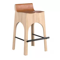 Jack Leather and Wood Stool - Tan 3D model
