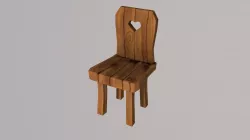 Low poly cartoon style old wooden tavern chair Low-poly 3D model