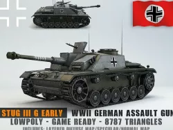 Low Poly Stug III Ausf G Early assault gun Low-poly 3D model