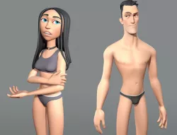 Male and female cartoon characters base mesh Low-poly 3D model
