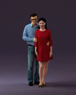 Man in glasses hug asian woman in red 0870 3D model
