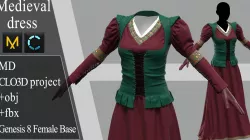 Medieval dress Marvelous Designer project 3D model