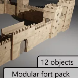 Modular fort pack Low-poly 3D model