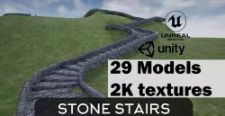 Modular Stone Stairs and Road Pack Low-poly 3D model