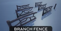 Modular Wooden Branch Fence Low-poly 3D model
