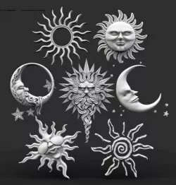 stl models moon face sun  3D model