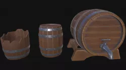 Stylized game-ready barrel pack Low-poly 3D model