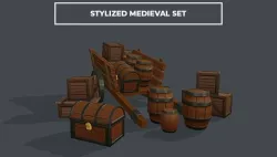 Stylized Medieval Caravan set Low-poly 3D model