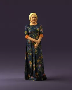 Woman in long dark flowers dress blonde 0909 3D model