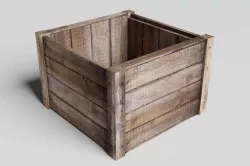 Wooden Box Crate with Open Top Low-poly 3D model