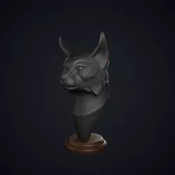 Wooden Lynx Statue Black Low-poly 3D model
