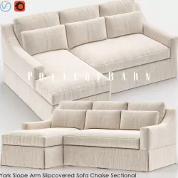 York Slope Arm Slipcovered Sofa Chaise Sectional 3D model
