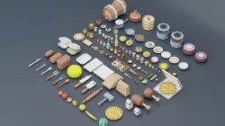 A set of products drinks kitchen utensils Low-poly 3D model