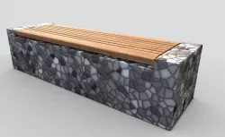 Bench 6 Wood on Mosaic Stone Block Low-poly 3D model